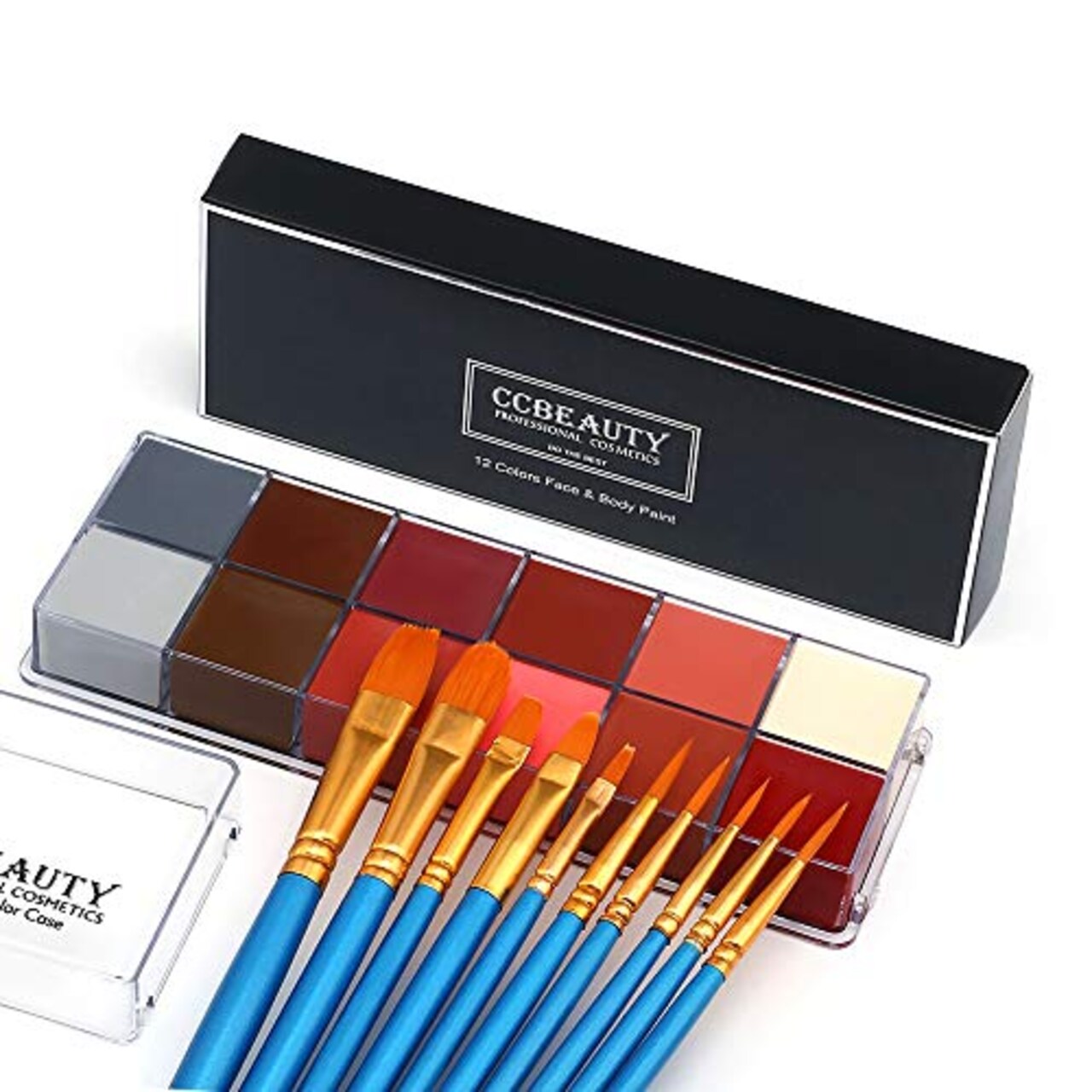 Professional Face Body Paint Oil 12 Colors Halloween Art Party Fancy Make Up Set with 10 Blue Brushes,Light
